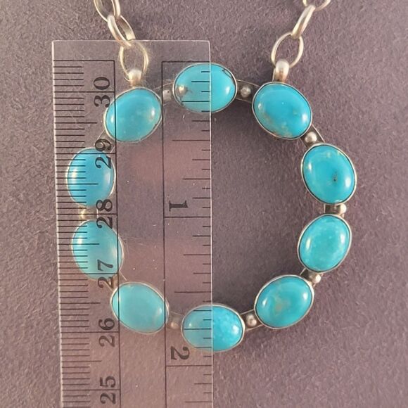 Sterling Dorothy Secatero Navajo Kingman Blue Turquoise Circle Necklace - Picture 8 of 13